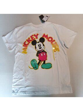 Disney Mickey Mouse Graphic T-Shirt White  Size Small By Jerry Leigh Crew neck